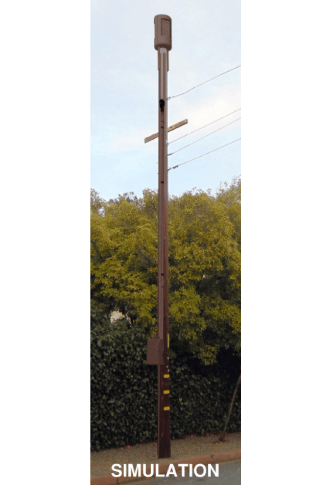 Photo of a simulated small cell facility on a wood joint utility pole
