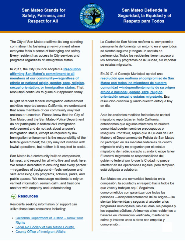 San Mateo Stands for Safety, Fairness, and Respect for All -  San Mateo Defiende la Seguridad, la Eq